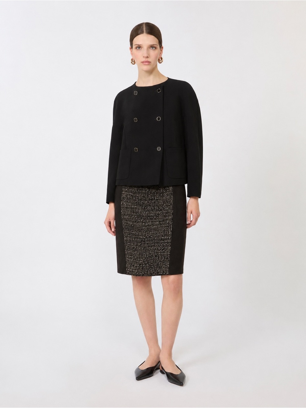 Max Mara Wool Tweed Pencil Skirt Brown Multi Size 2 *1003